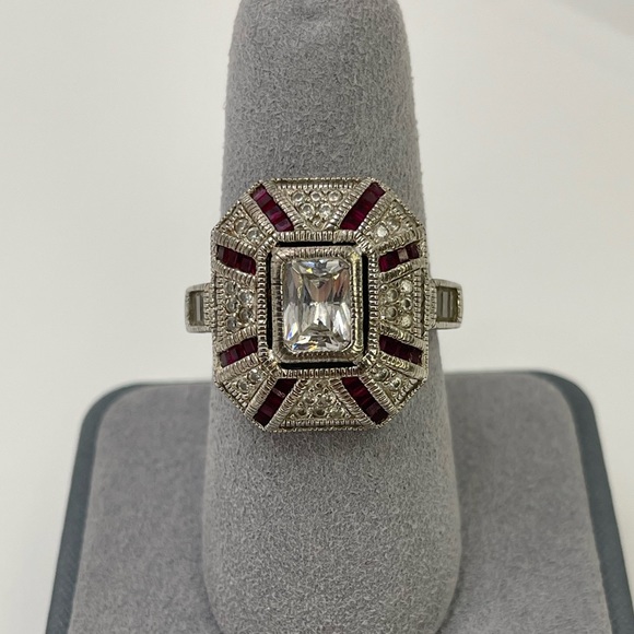 Prime Art & Jewel Art Deco Pink/Red Cubic Zirconia Ring Size 9 - Picture 2 of 12